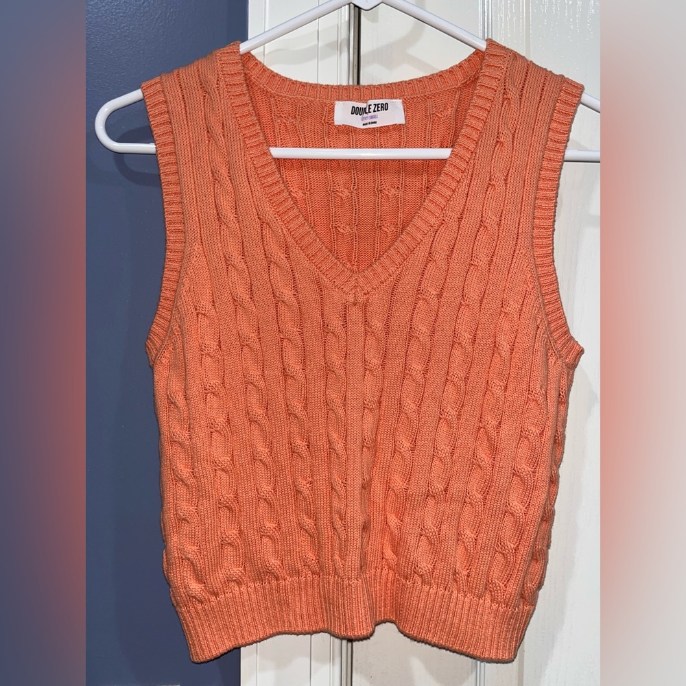 Double Zero Orange V-Neck Cable Knit Sweater